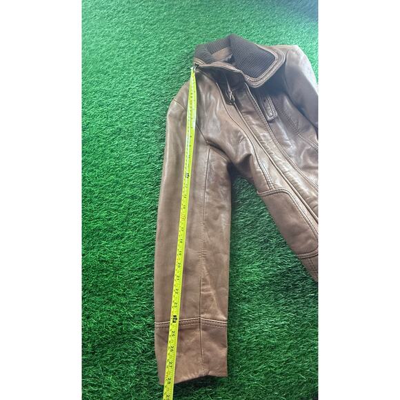 Jones New York Genuine Leather Jacket Women L Camel Tan Zip Moto Bomber Coat - Picture 10 of 10